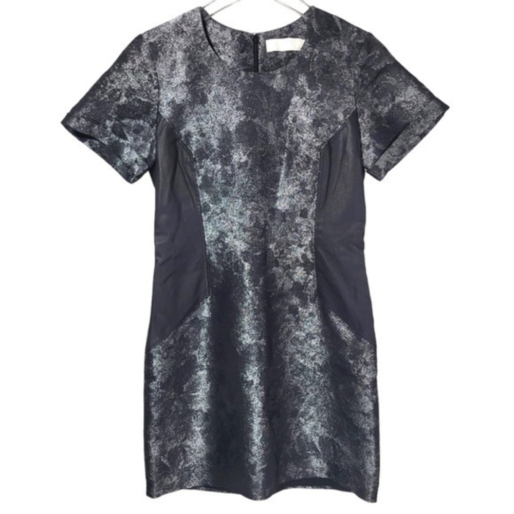 Kaelen Lambskin Leather Side Panel Mini Cocktail Dress in Silver-Chrome Black